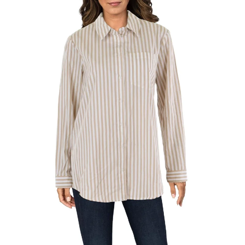 Sophisticated Style Womens Cotton Striped Button-Down Top