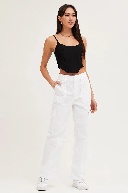 High Street Women's Fashion for Trendy Shoppers White Cargo Pants High Rise Wide Leg