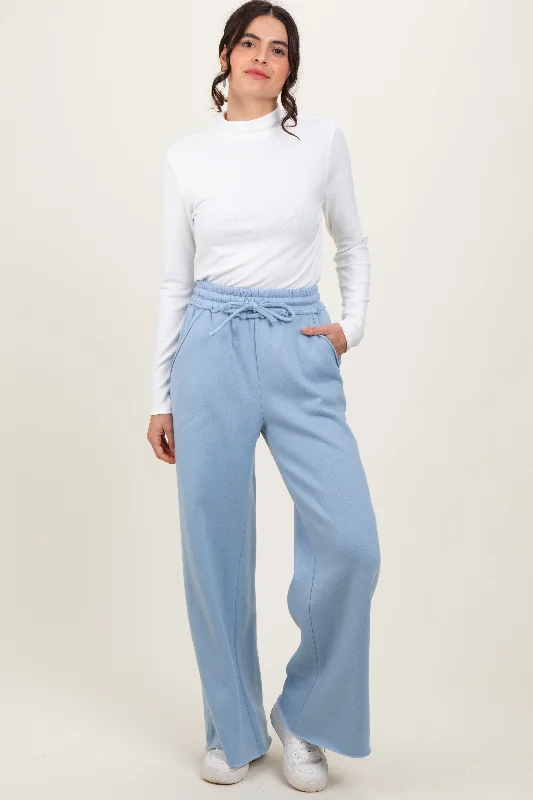 Top Deals Light Blue Exposed Seam Wide Leg Sweatpants