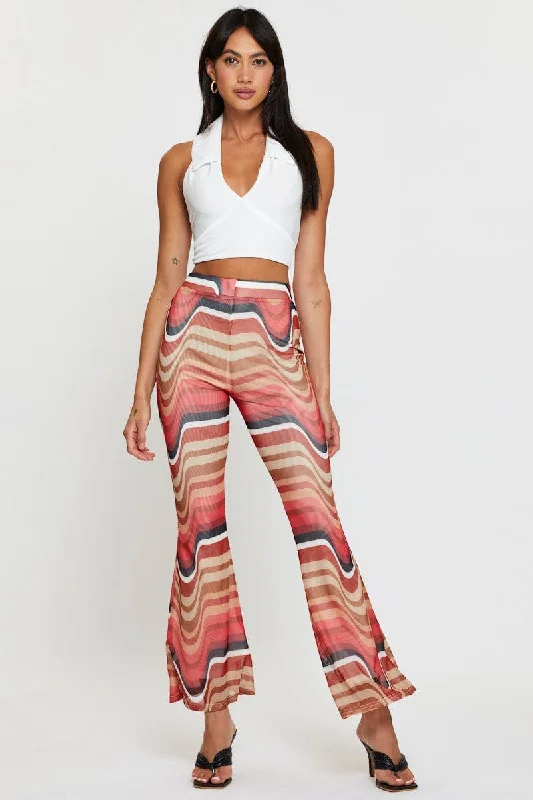 Signature Style Essentials Abstract Print Flare Pants Elastic Waist