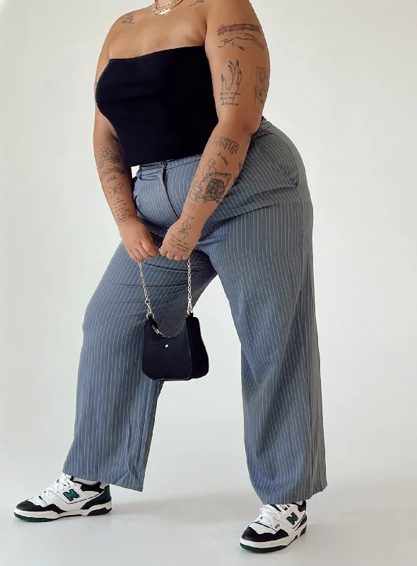 Break Fashion Norms Archer Pants Pinstripe Grey Curve