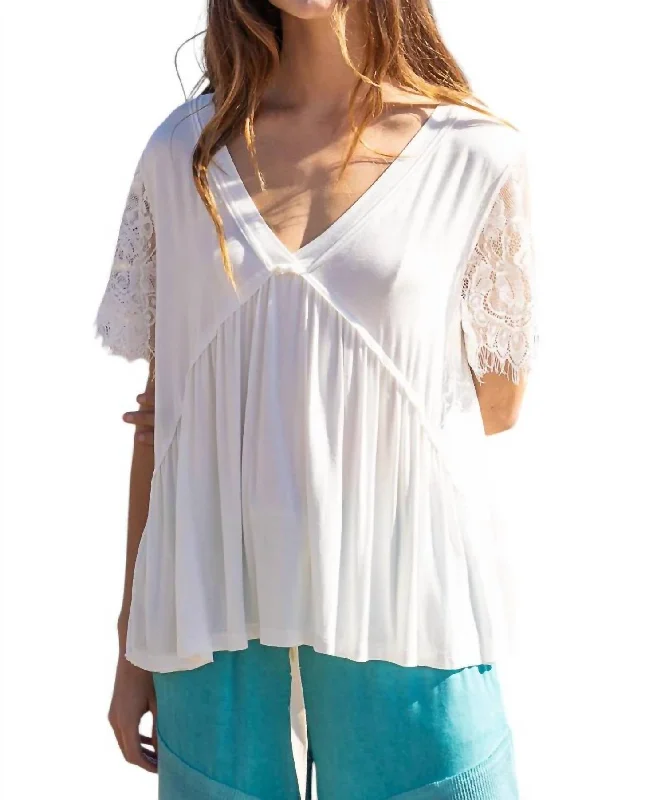 Unleash Your Style Lace Sleeves V Neck Top In White