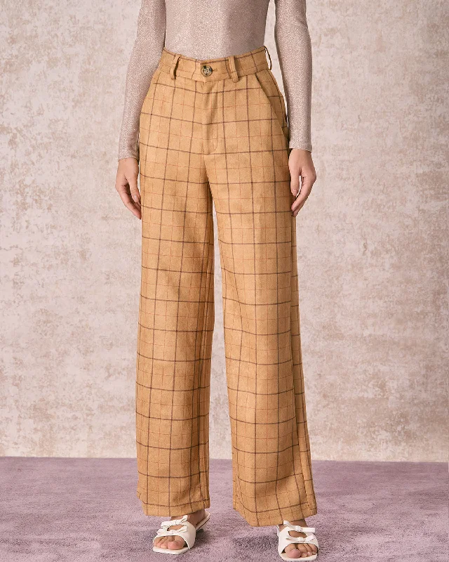 Online Clothing Boutiques The Khaki High Waisted Plaid Wide Leg Pants