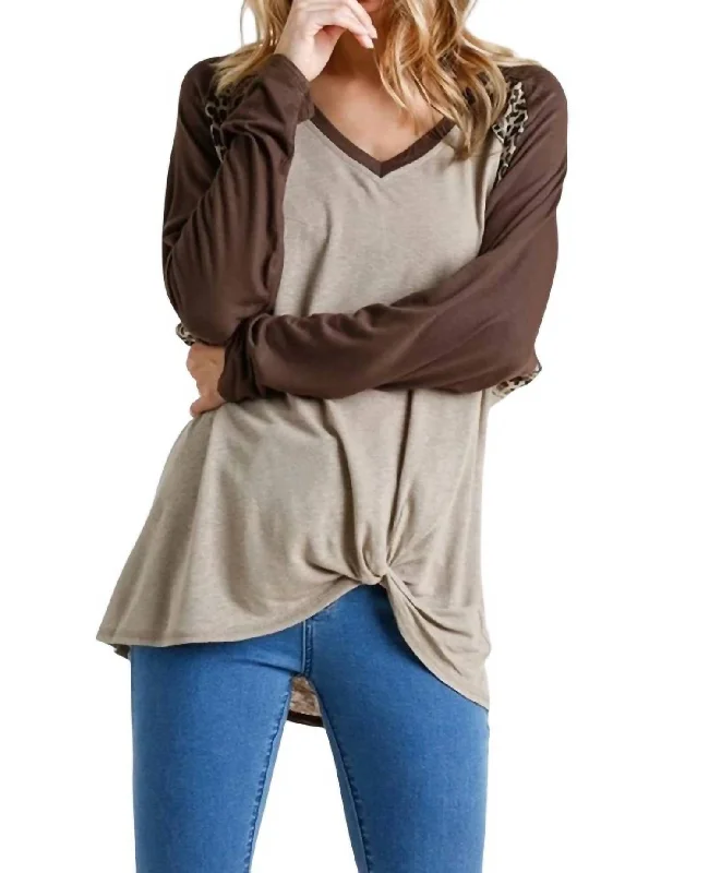 Latest Fashion Leopard Knot Top In Latte/mocha