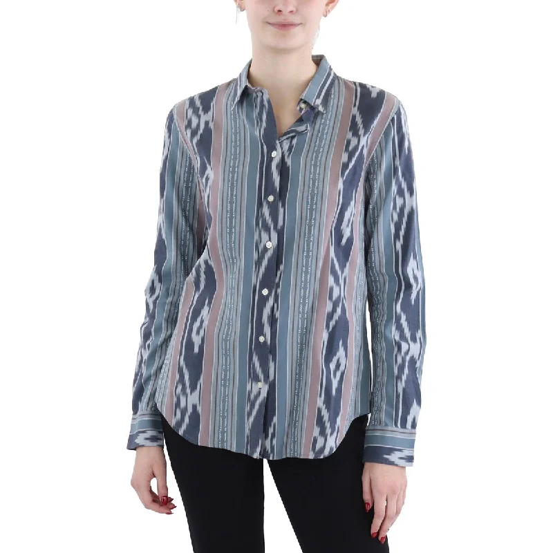 Versatile Style Wardrobe Womens Striped Cotton Button-Down Top