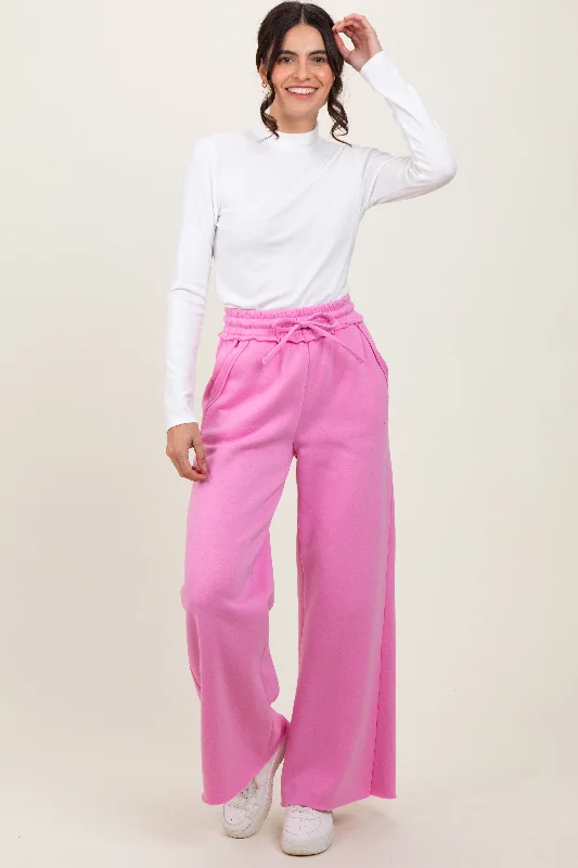 Casual Dresses for Women Pink Exposed Seam Wide Leg Sweatpants