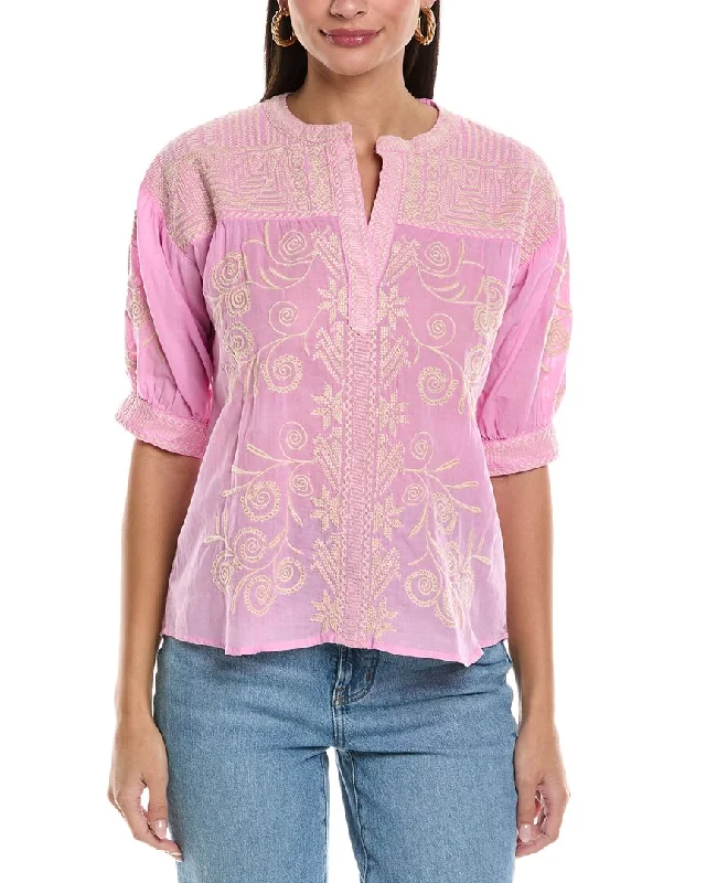 Relaxed Style Johnny Was Puff Sleeve Henley Top