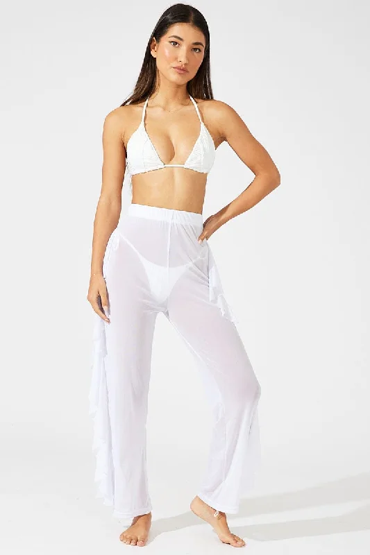 Budget-Friendly Fashion White Ruffle Beach Pants