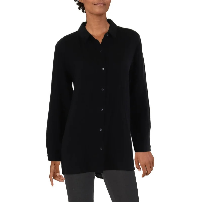 Luxe Women's Fashion Womens Organic Cotton Collar Button-Down Top