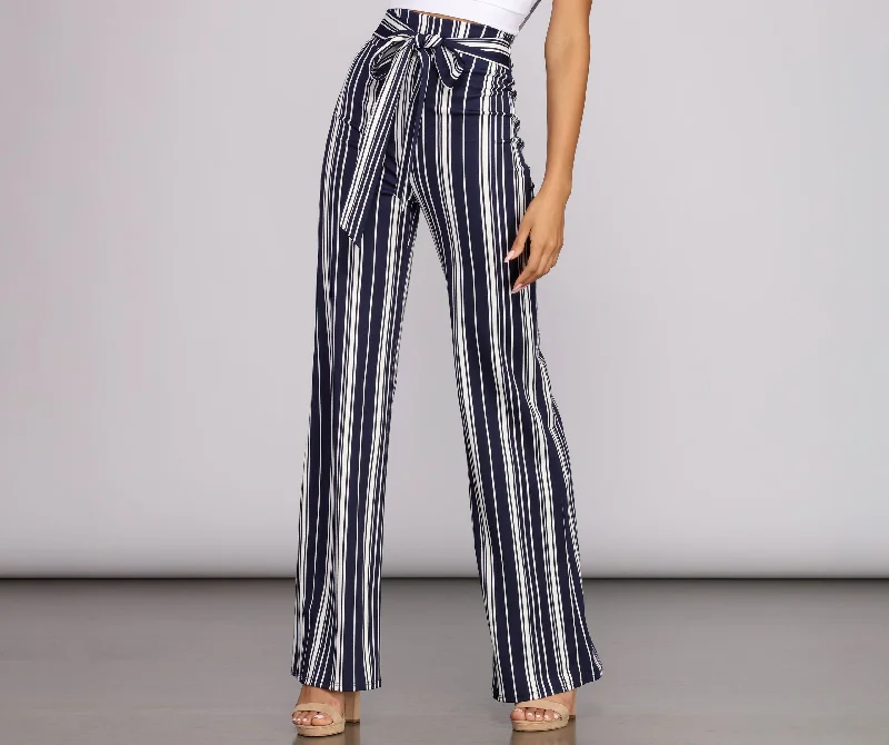 Urban Femme Streetwear Twisted Stripes High Waist Pants