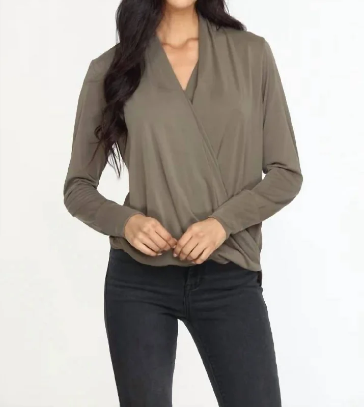 Casual Dresses for Women Cupro Draped Surplice Top In Olive