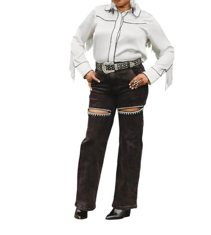 Limited Stock, Big Discounts Satin Western Fringe Button-Down In White