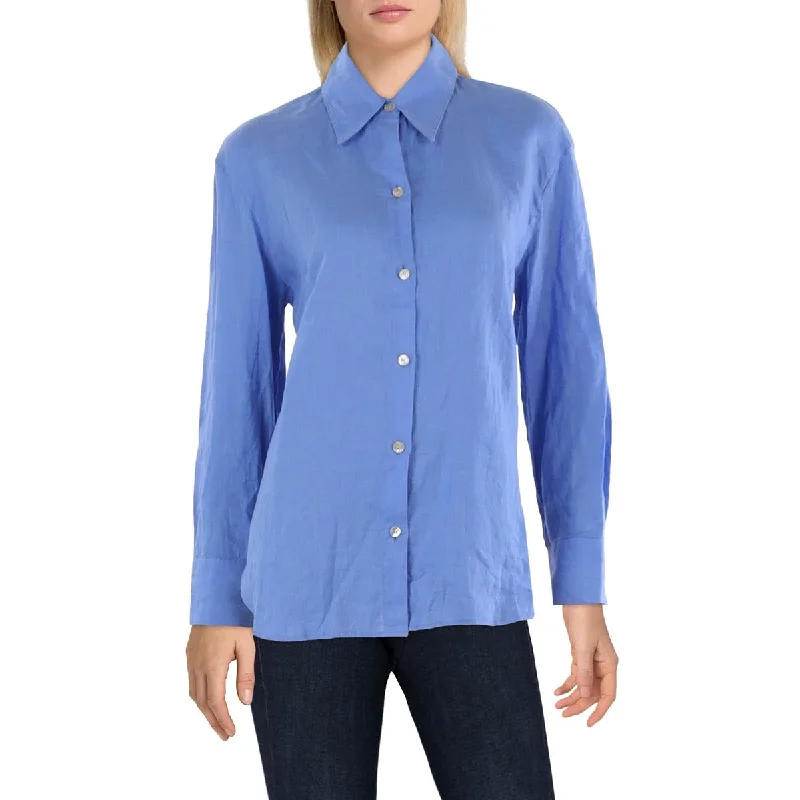 Laid-Back Elegance Womens Linen Relaxed Button-Down Top