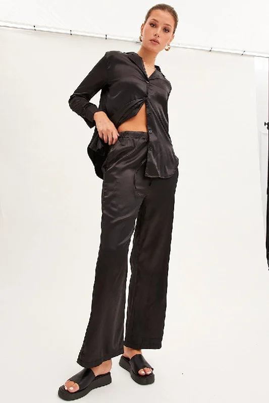 Athleisure Wear Black Wide Leg Pants