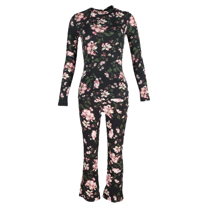 Sales Clothes Erdem Kelly Turtleneck Top and Vina Cropped Belted Flare Jeans in Floral-Print Cotton