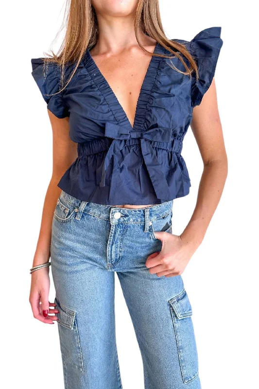 Fashion Forward Kirby Babydoll Top In Navy