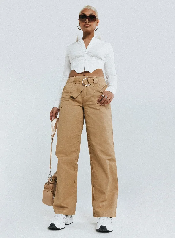 Shop Ladies Clothes Burdem Low Waist Pants Camel