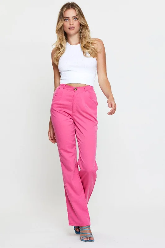 Casual Fashion Pink Wide Leg Pant High Rise