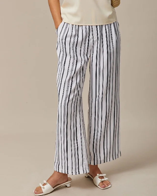 Women's Clothing Online The Black Elastic Waist Striped Button Pants