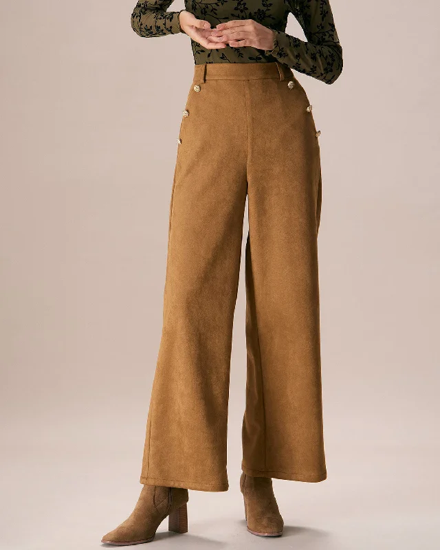 Women's Clothes Online Shopping The Brown High Waisted Suede Straight Pants