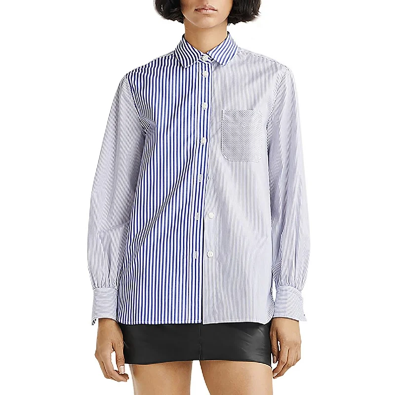 Trendy Styles Womens Collared Striped Button-Down Top