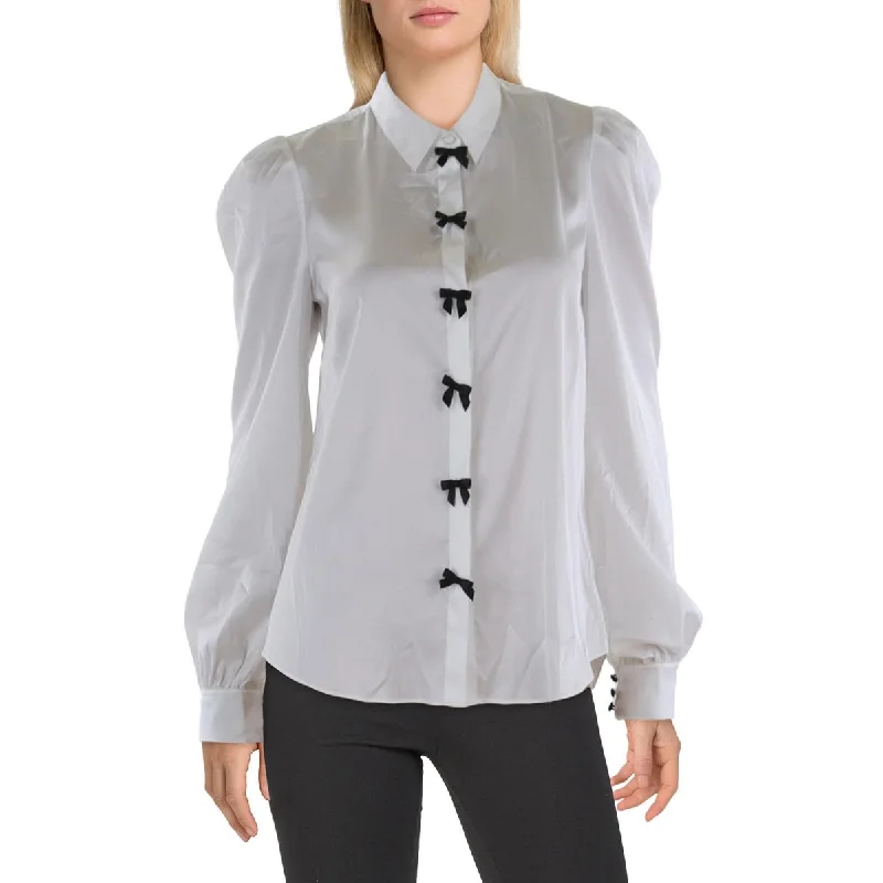 Elegant Fashion Arly Womens Pleated Collar Button-Down Top