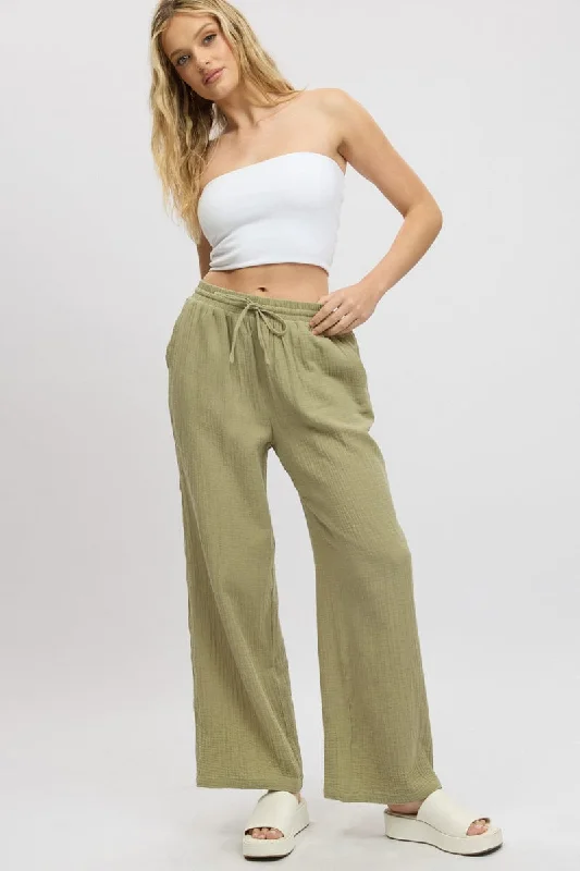 Holiday Gift Guide Sale Green Wide Leg Pants Elasticated Waist