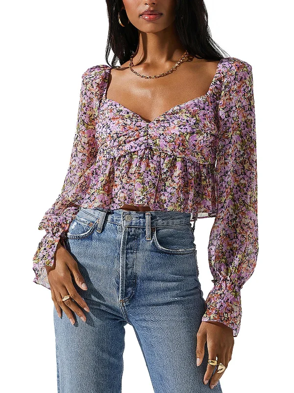 Women Wear Brands Womens Floral Print Ruffle Cropped