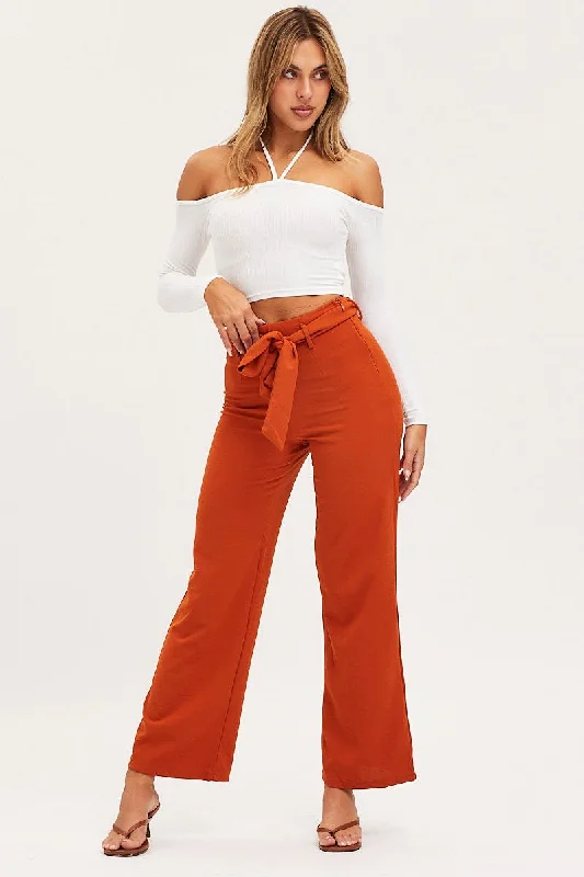 Chic & Cozy Collection Beige Wide Leg Pants High Rise