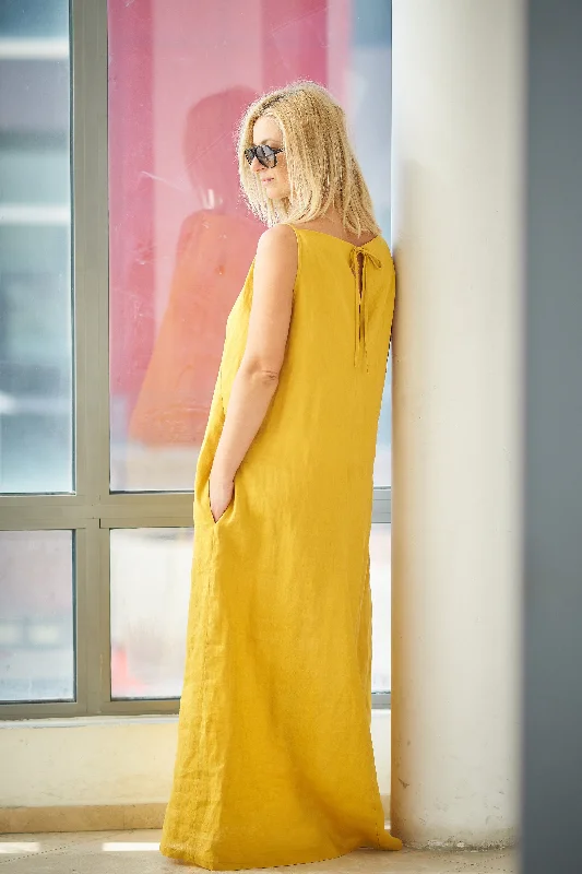 Stylish Outerwear Clothes For Women Sleeveless Linen Maxi Dress