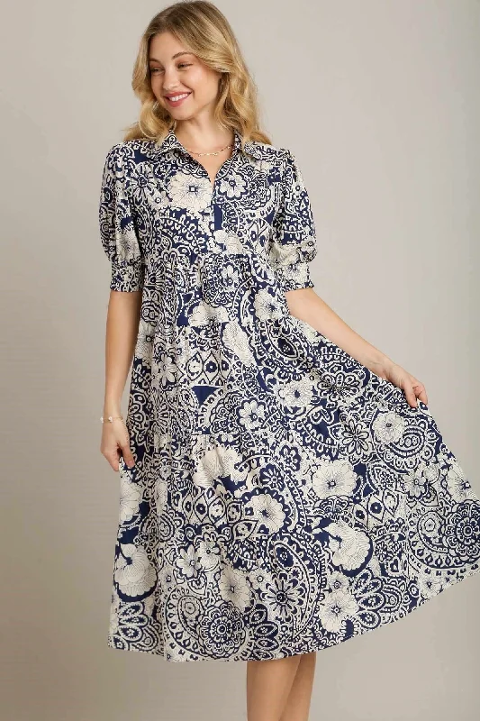 Online Boutique Clothing Paisley Party Navy Midi Dress