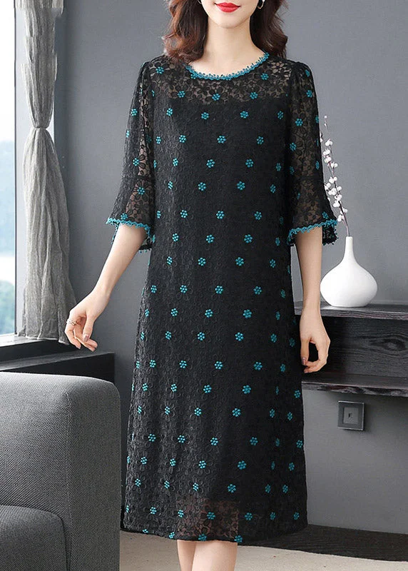 Women's Trendy Casual Clothes Fitted Green O-Neck Embroideried Silk Dress Half Sleeve Women's Trendy Casual Clothes Fitted Green O-Neck Embroideried Silk Dress Half Sleeve
