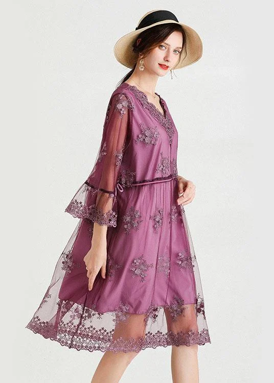 Affordable Women's Clothing Fine Purple Tulle Embroideried Patchwork Spring Flare Sleeve Dress Affordable Women's Clothing Fine Purple Tulle Embroideried Patchwork Spring Flare Sleeve Dress