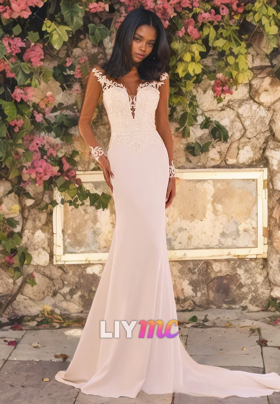 Timeless Women's Clothing V-Neck Long Sleeves Appliques Mermaid Beach Wedding Dress Timeless Women's Clothing V-Neck Long Sleeves Appliques Mermaid Beach Wedding Dress
