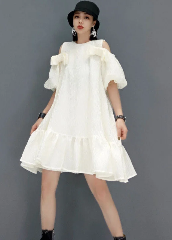 Women's Clothing For Special Occasions Loose White Puff Sleeve Cold Shoulder a line skirts Party Dress Summer Women's Clothing For Special Occasions Loose White Puff Sleeve Cold Shoulder a line skirts Party Dress Summer