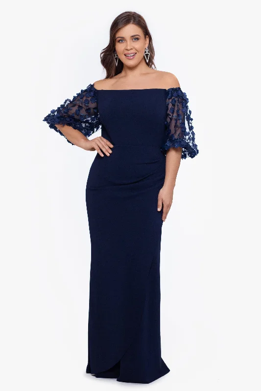 Relaxed Style Plus "Melanie" 3D Floral Sleeve Scuba Crepe Gown