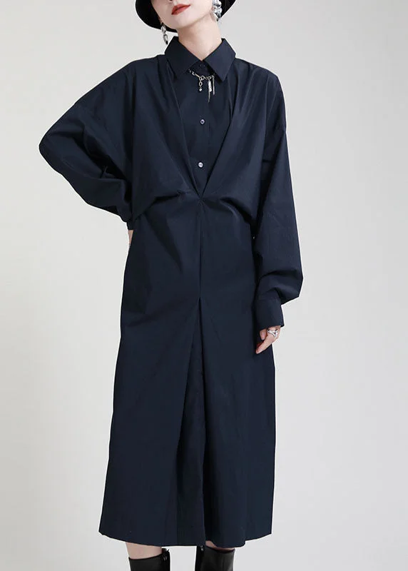 Women's Active Clothing Plus Size Navy Peter Pan CollarButtonasymmetrical design Fall Ankle Dress Long sleeve Women's Active Clothing Plus Size Navy Peter Pan CollarButtonasymmetrical design Fall Ankle Dress Long sleeve