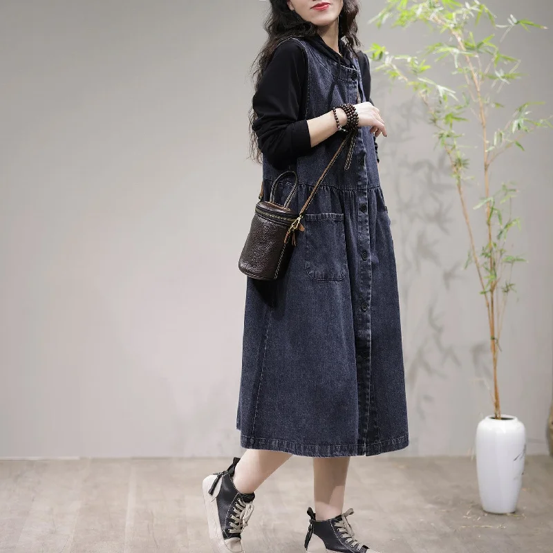 Women's Clothing For Special Occasions Spring Loose Sleeveless Cotton Denim Midi Dress Women's Clothing For Special Occasions Spring Loose Sleeveless Cotton Denim Midi Dress