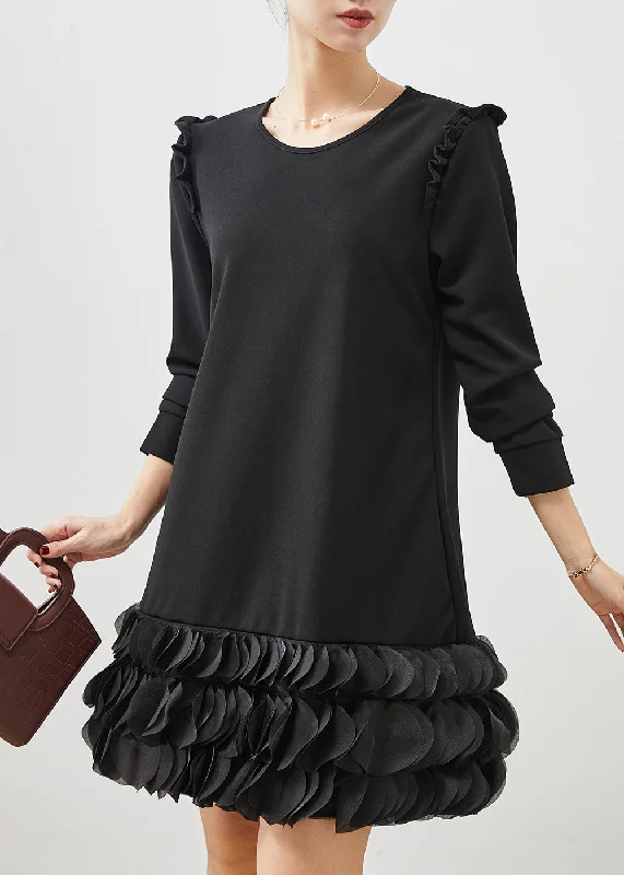 Women's Occasion Wear Clothes Italian Black Ruffled Patchwork Cotton Holiday Dress Spring Women's Occasion Wear Clothes Italian Black Ruffled Patchwork Cotton Holiday Dress Spring