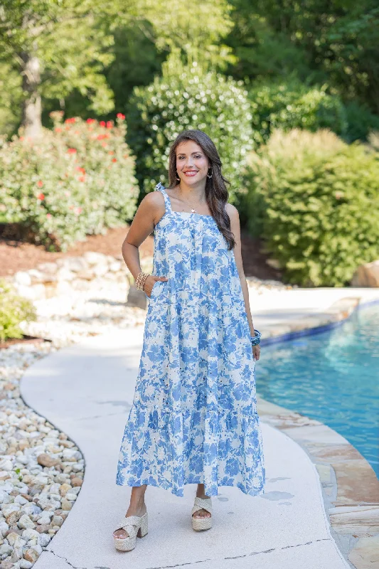 Trendy Styles Floral Glam Blue Maxi Dress