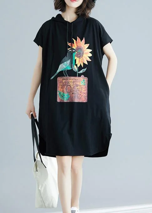 Women's Clothing For Work Classy hooded Cotton dresses Fabrics black Dresses summer