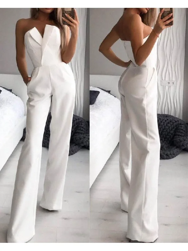 Premium Fashion Patchwork Solid Color Strapless Jumpsuits