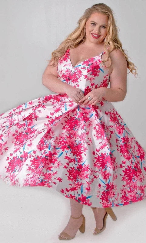 Bold and Elegant Women's Fashion Sydney's Closet CE2209 - Sleeveless Floral Tea-Length Dress