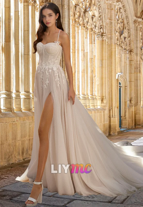 Stylish Outerwear Clothes For Women Sweetheart Spaghetti Straps Appliques Pleated A-Line Wedding Dress Stylish Outerwear Clothes For Women Sweetheart Spaghetti Straps Appliques Pleated A-Line Wedding Dress