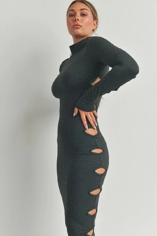 Weekend Exclusive Cutout Detail Turtleneck Long Sleeve Maxi Dress