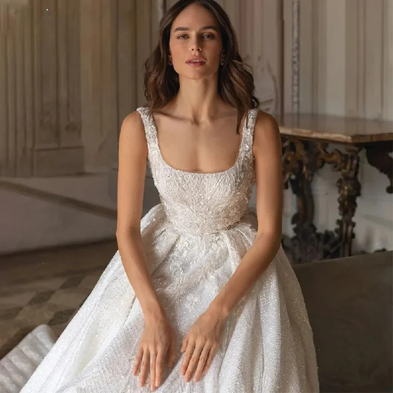 Casual Clothes For Women Shiny Sleeveless Wedding Dress Appliques Backless A-Line Princess Bride Gown SwanSarah P272 Plus Size Vestido De Novia Casual Clothes For Women Shiny Sleeveless Wedding Dress Appliques Backless A-Line Princess Bride Gown SwanSarah P272 Plus Size Vestido De Novia