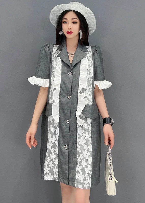 Affordable Women's Clothing Boutique Grey Original Design Peter Pan Collar Patchwork Formal Dresses Butterfly Sleeve Affordable Women's Clothing Boutique Grey Original Design Peter Pan Collar Patchwork Formal Dresses Butterfly Sleeve