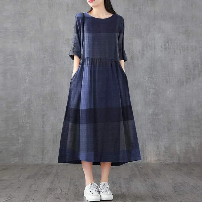 Affordable Women's Clothes Lina Vintage Plaid Midi Dress
