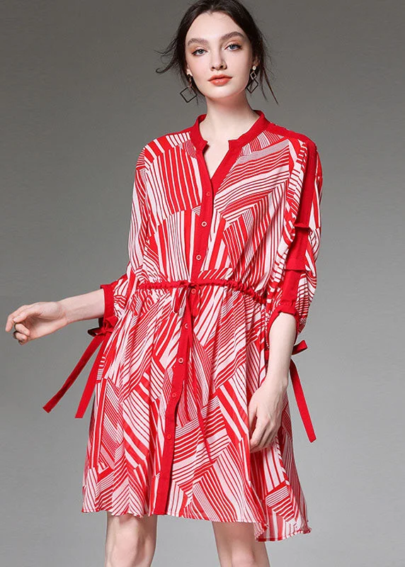 Modern Women's Clothes Boutique Red Tie waist Cinched Print Fall Chiffon Half Sleeve Vacation Dresses Modern Women's Clothes Boutique Red Tie waist Cinched Print Fall Chiffon Half Sleeve Vacation Dresses