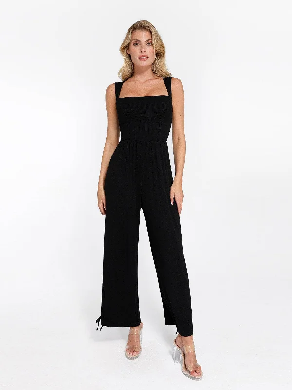 Chic Trends Unveiled Shapewear Modal Square Neck Tummy Control Wide Leg Jumpsuit